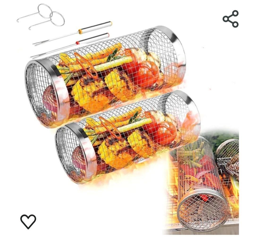Rolling Grilling Baskets BBQ - 2 Pack