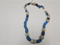 LG Heavy Blue & White Stone or Glass Bead  Necklac