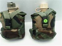 2 NEW MILITARY CANTEENS W/CANVAS COVERS 1QT