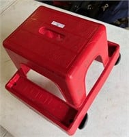 Red Plastic Tool Stool on Wheels
