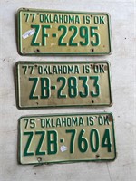 3 Oklahoma License Plates 75-77-77