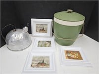 Vintage Ice Bucket & Marion Indiana Picture & Pot