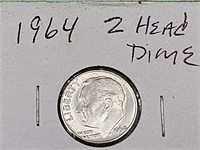 1964 Silver 2 Headed Silver Dime Coin