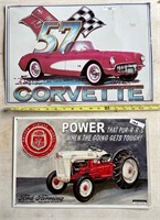 Corvette & Ford Tractoe metal signs