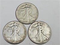 3- 1944 silver walking Liberty Half Dollar CoiN