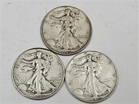 3-1946 D Silver Walking Liberty Half Dollar Coins