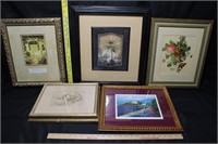2 Signed Art Pieces & 3 Decorator Pictures