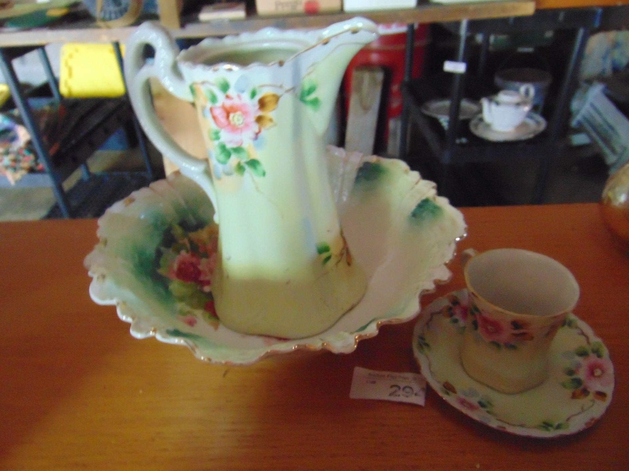 Antique Porcelain Tea Cup, Saucer, Bowl & Pitcher