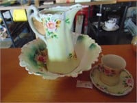 Antique Porcelain Tea Cup, Saucer, Bowl & Pitcher