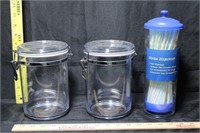 2 Kitchen Canisters & Straw Dispenser