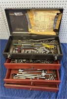 TOOL BOX WITH TOOLS SOCKETS AND RATCHES AND MORE