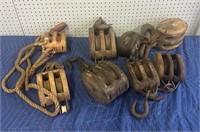 LOT OF PULLEY WOOD IRON SNATCH BLOCKS