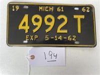 License Plate 62 Michigan