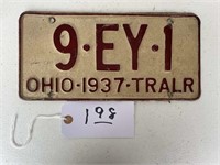 License Plate 1937 Tralr OH