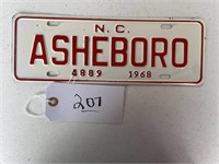 License Plate 1968 N.C. Asheboro
