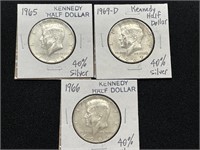 1965, 1966 & 1969D Kennedy Half Dollar