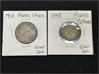 1898 & 1916 France 1/2 Franc & 1 Franc