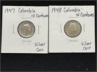 1947 & 1948 Colombia 10 Centavos