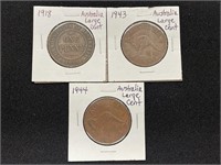1918, 1943 & 1944 Australia Large Cents