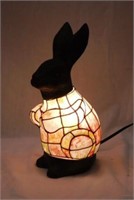 Metal rabbit decorator lamp w/ glass shade,