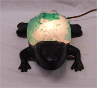 Iron frog lamp w/ glass shade, 4" tall