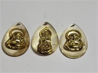 3 vtg 24K yellow gold lucky guanyin Buddha pendant