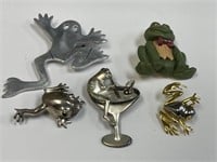 LOT OF 5 FROG PINS 1 IS SIGNED JJ