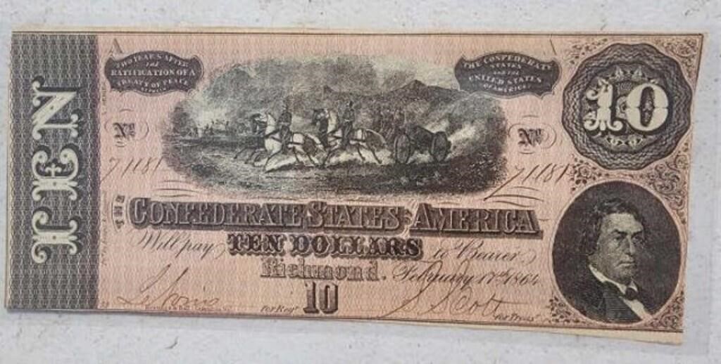 $10  Confederate bank note 1864.