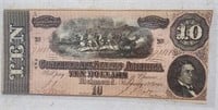 $10  Confederate bank note 1864.