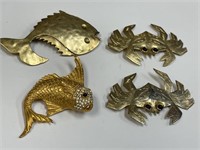 LOT OF 4 FIGURAL BROOCHES FISH W/RHINESTONES