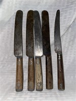 5 Antique Wooden Handled Knives