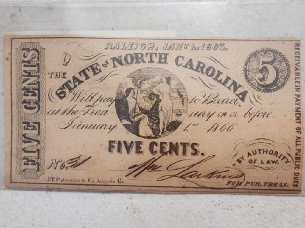 5 cent state of North Carolina Raleigh 1863
