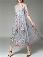 Sheer Embroidered Summer Sleeveless Dress Size US