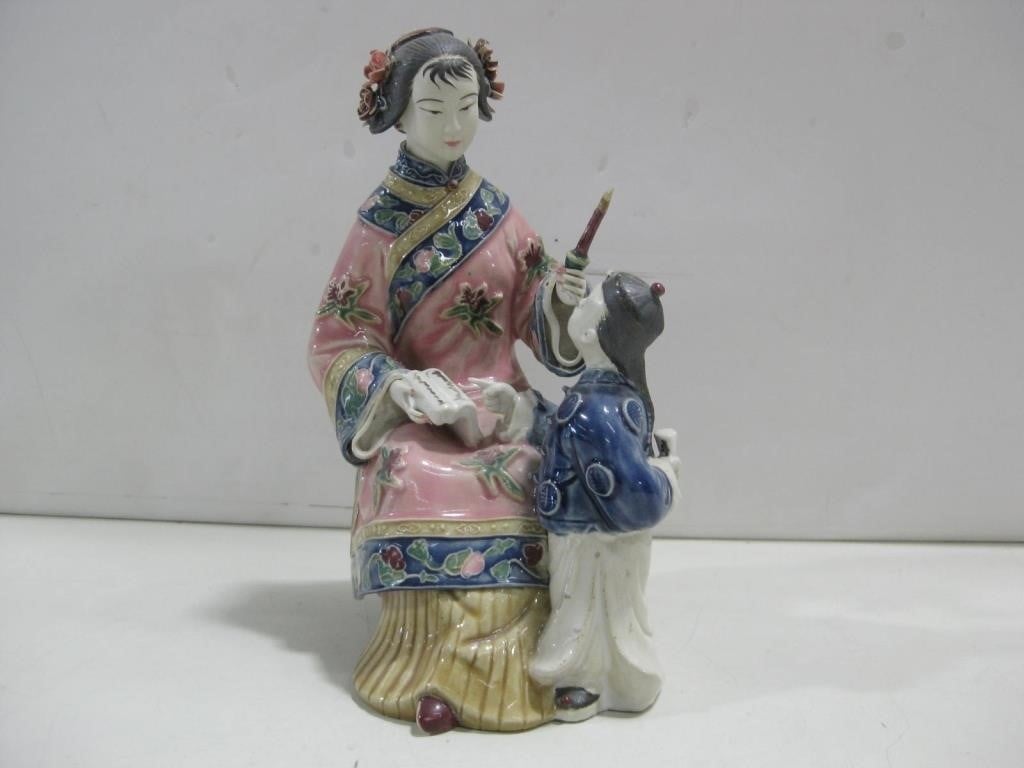 8" Porcelain Lam Wai Tung Woman & Child Figurine