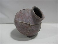 12" Tall Rawhide Wrapped Pottery Vessel