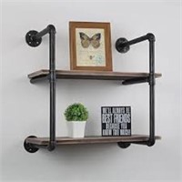 Industrial Pipe Shelves with Wood 2-Tiers 20"L x