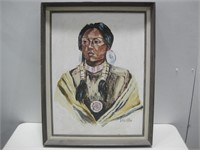 20"x 27" Framed Signed Native Oil Painting