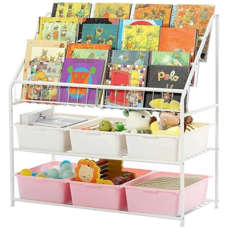 Large Kids Bookshelf with 6 Storage Box,5 Tier