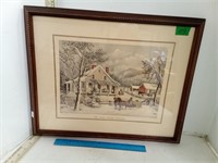 Winter Farm Print Framed Currier & Ives