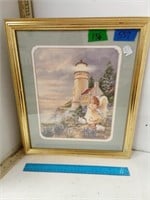 Lighthouse W/ Angel & Bunnies Framed Print