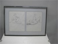 33"x 22' Signed Nudes Pencil On Paper