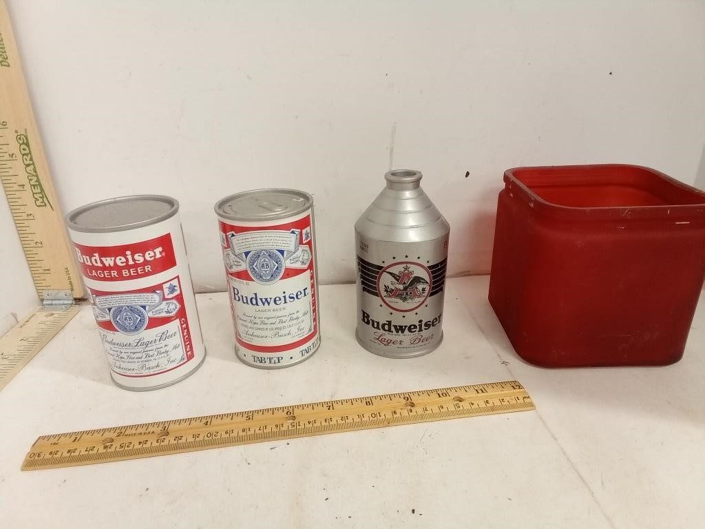 Budweiser Adult Collectible Beer Cans & Red Glass