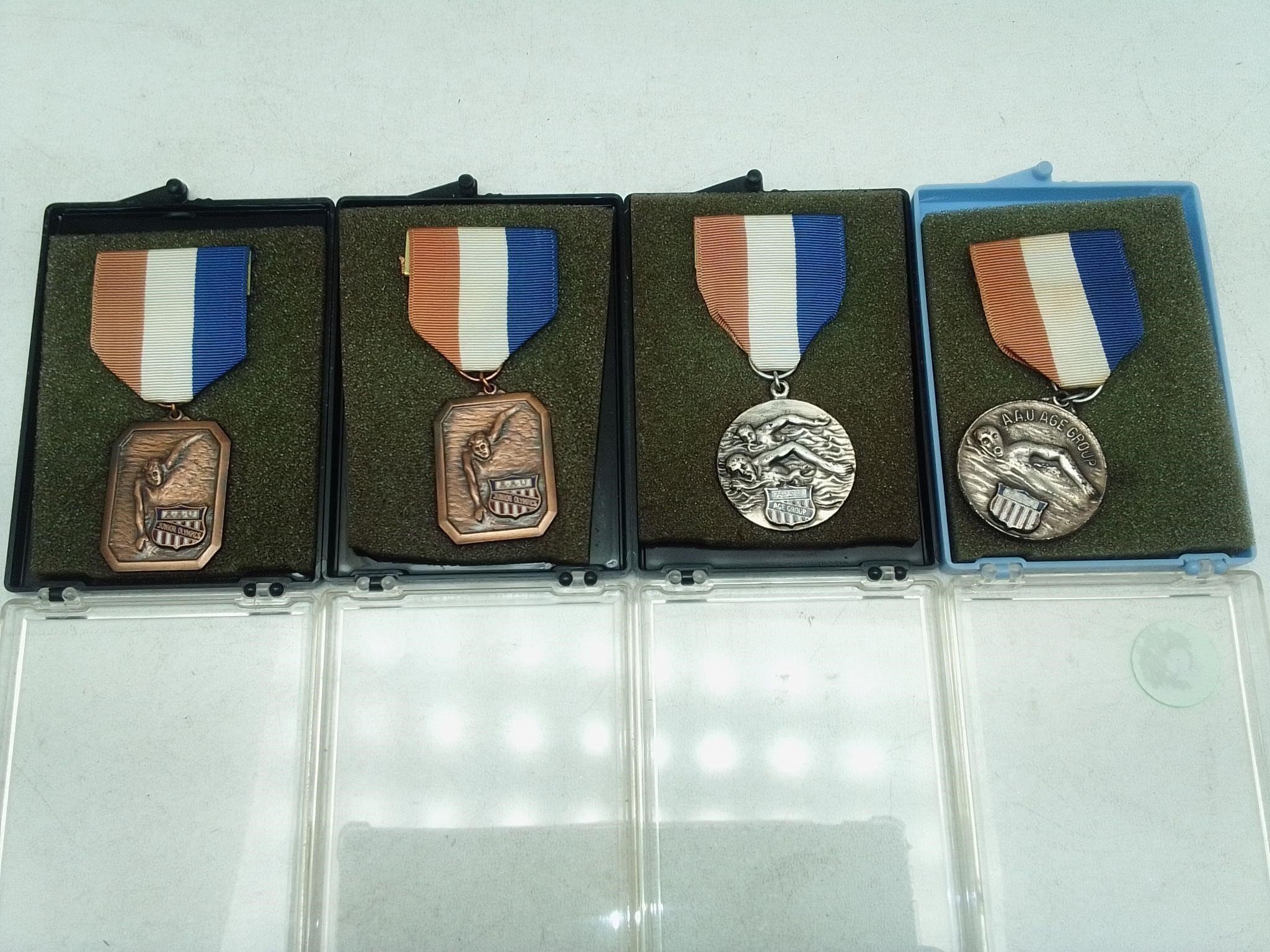 4- 1960'S AAU JR OLYMPICS MEDALS FOR SWIMMING