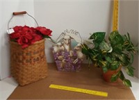 Faux Flowers In Basket, Faux Greenery In Pot &