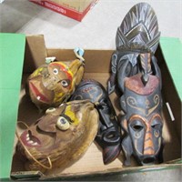 BOX OF WOODEN MASKS