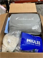 Large box of new linens, bedding & more