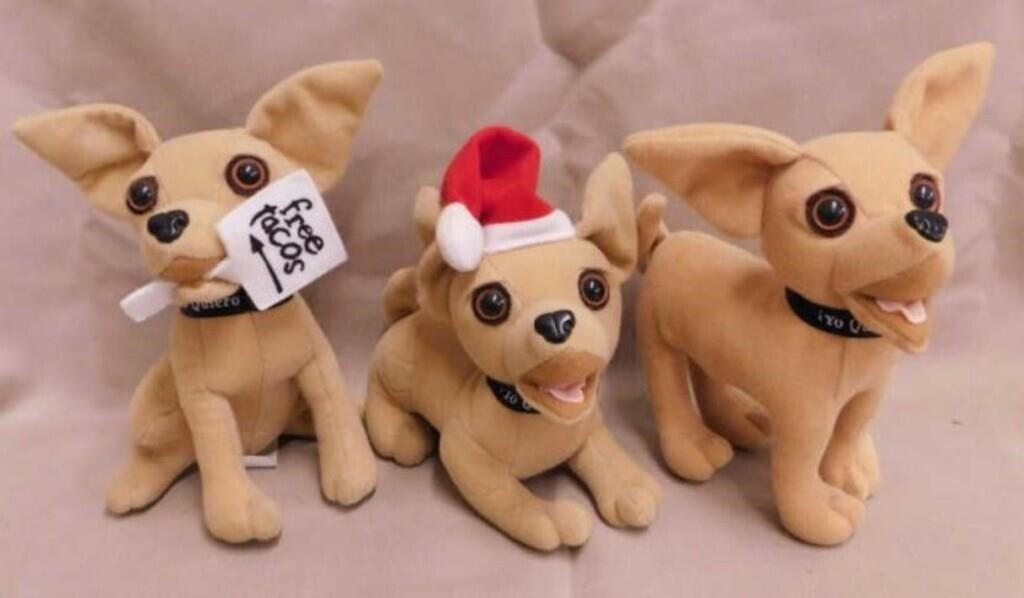 Three 1997 Taco Bell Chihuahua dog plush toys -