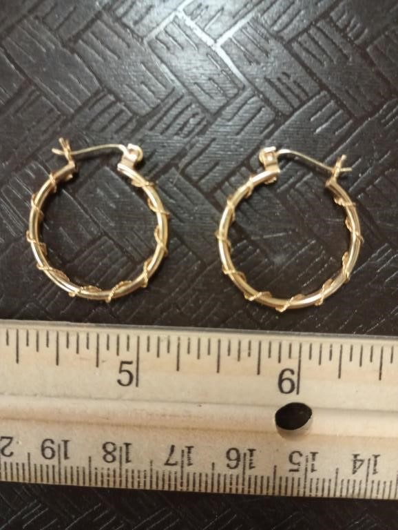 14K Gold Hoop Earrings With Wire Wrap