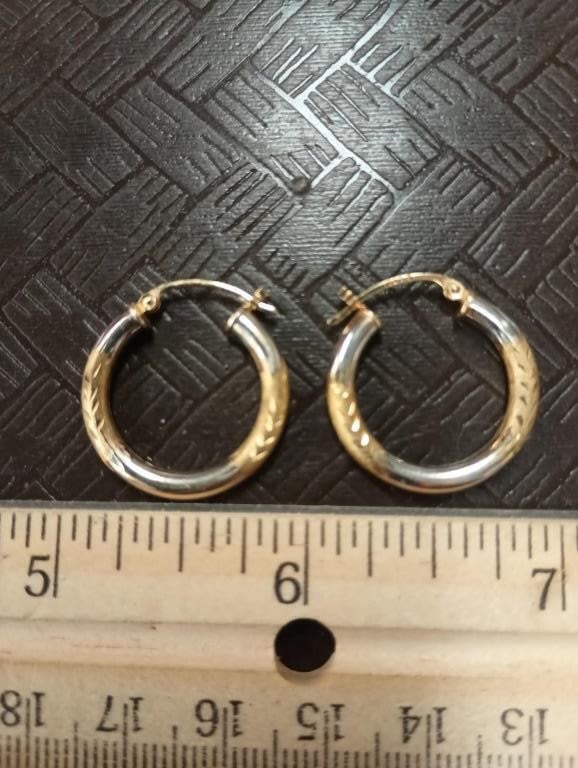 14K Gold Two Toned Hollow Hoop Earrings