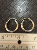 14K Gold Two Toned Hollow Hoop Earrings